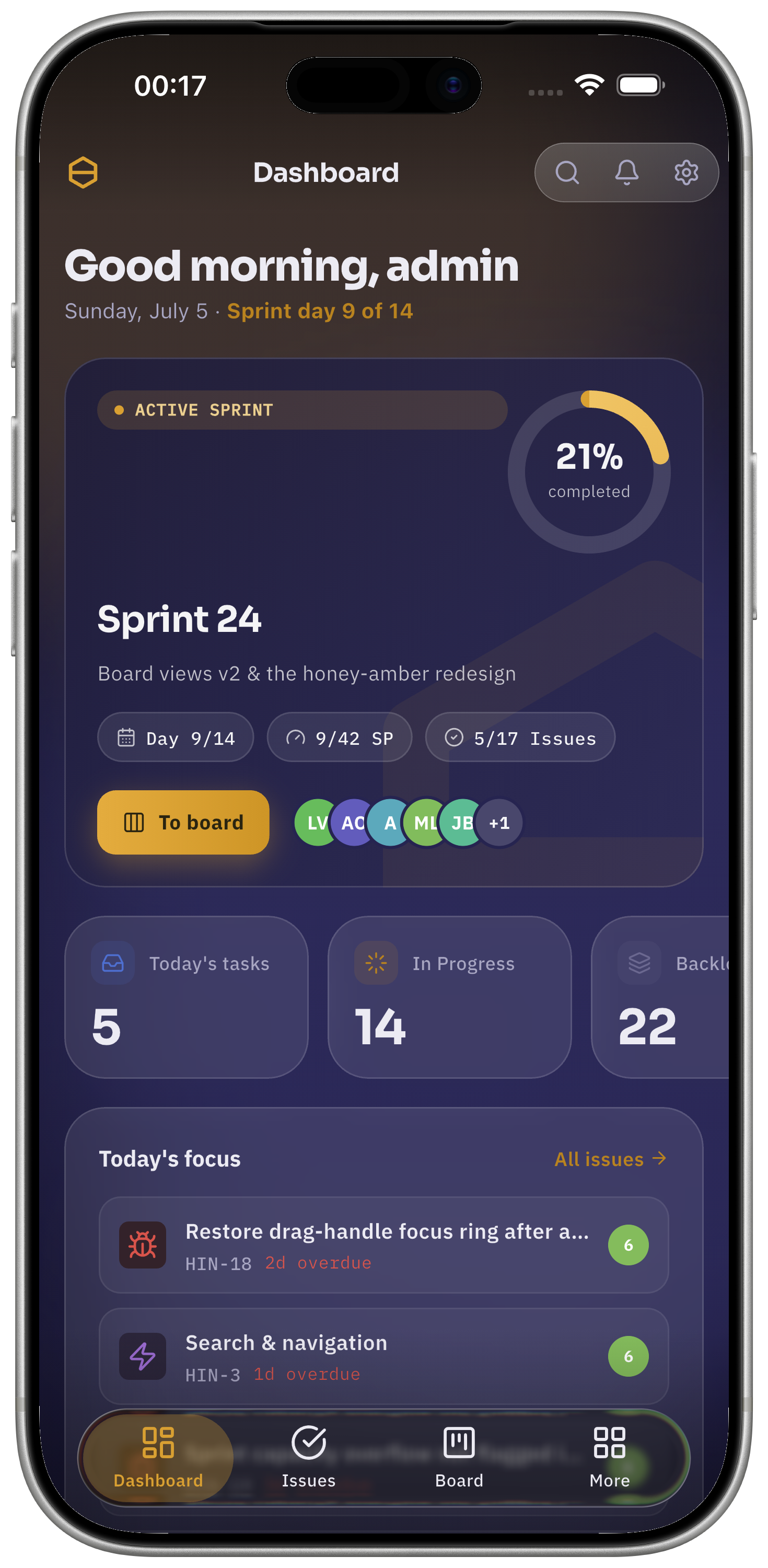 Hinata on mobile — the dashboard shown on an iPhone