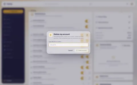 The delete-account dialog with an empty field