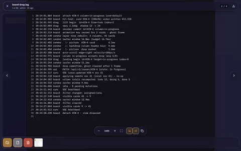 A log file open in the full-screen attachment viewer