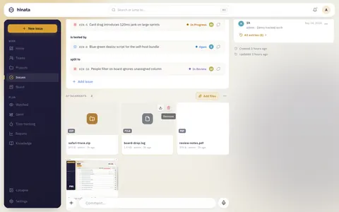 The Attachments block on an issue, filled with four files