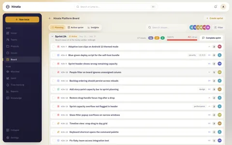 The sprint planning tab of a Hinata board