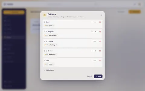 The column editor of a board