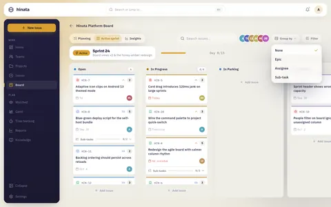 The Group by menu on a board