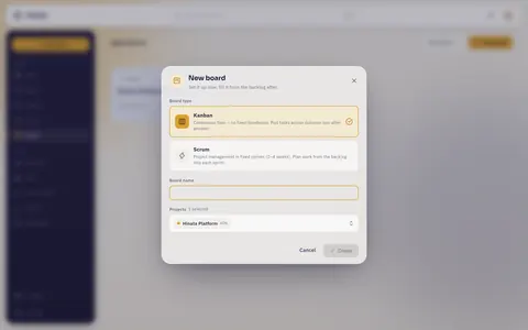 The New board dialog