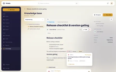 An issue chip in an article body with its hover preview open