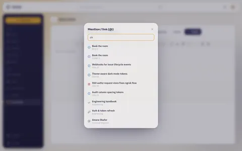The Mention / link picker open over the article editor