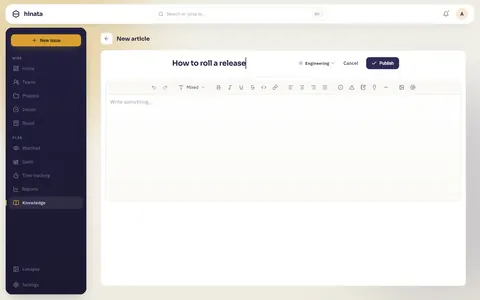The article editor on a new page, with a title typed and the body still empty