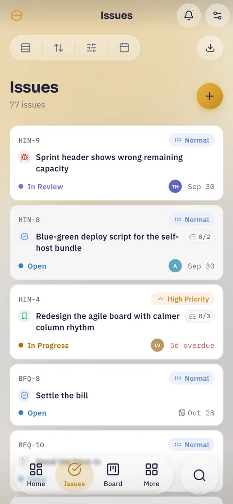 The issue list on a phone