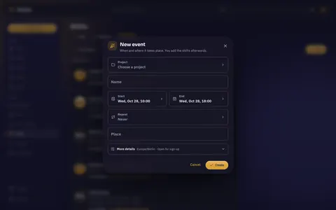 The editor for a new event