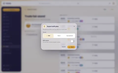 Export shift plan
