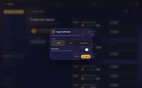 Export shift plan