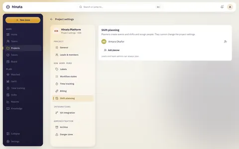 Planners in the project settings
