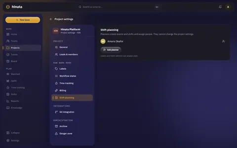 Planners in the project settings
