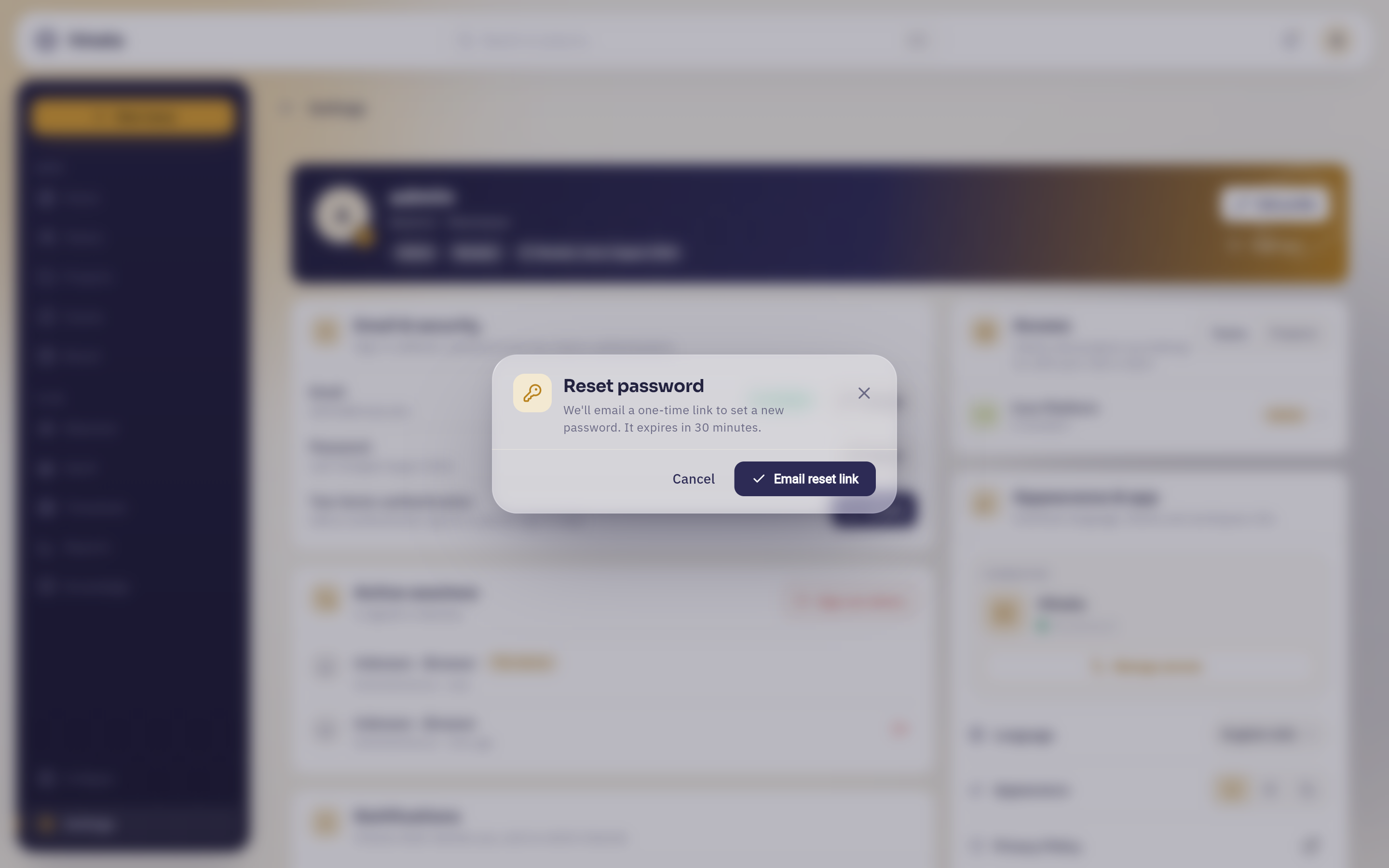 The Reset password confirmation dialog
