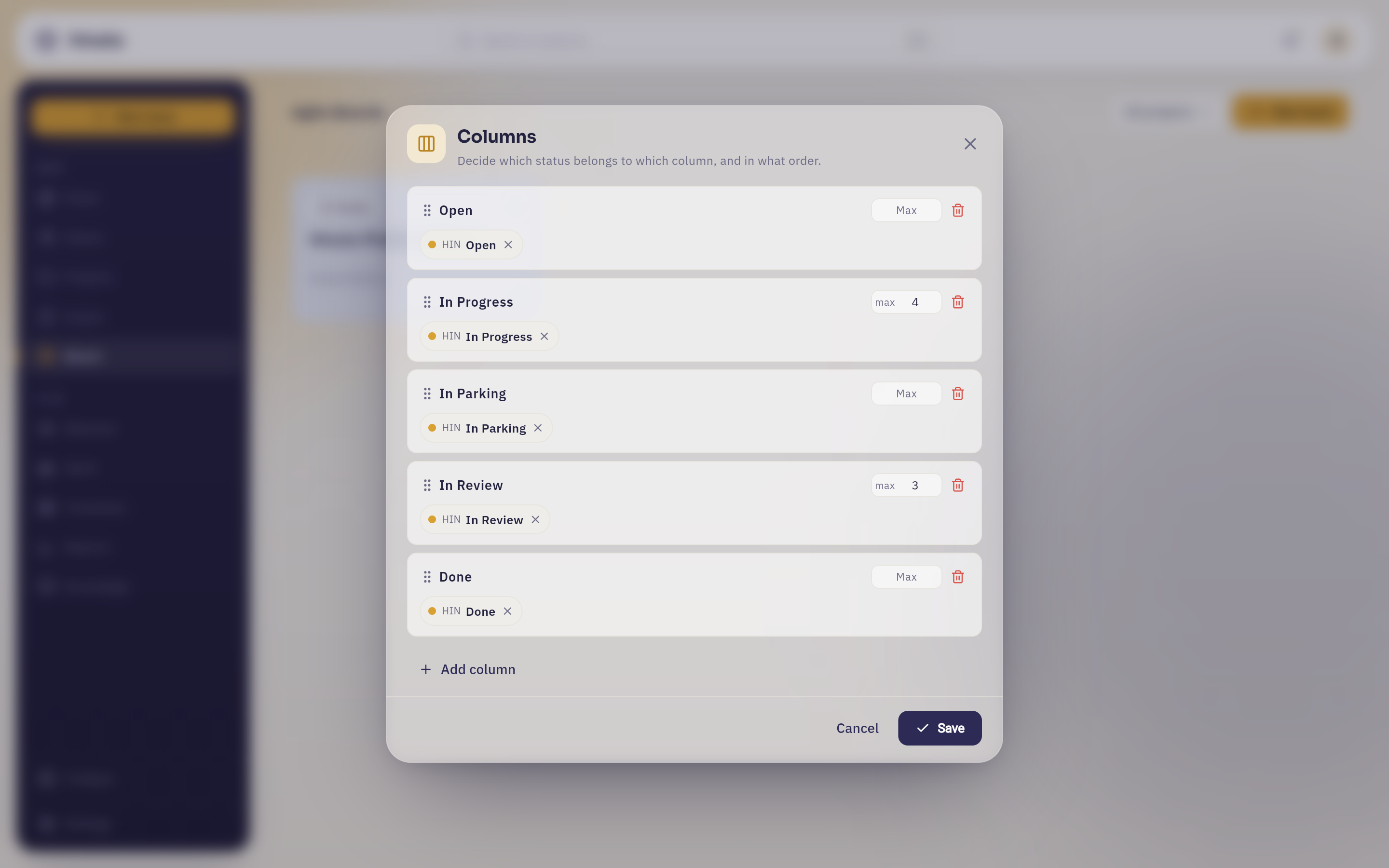 The column editor of a board