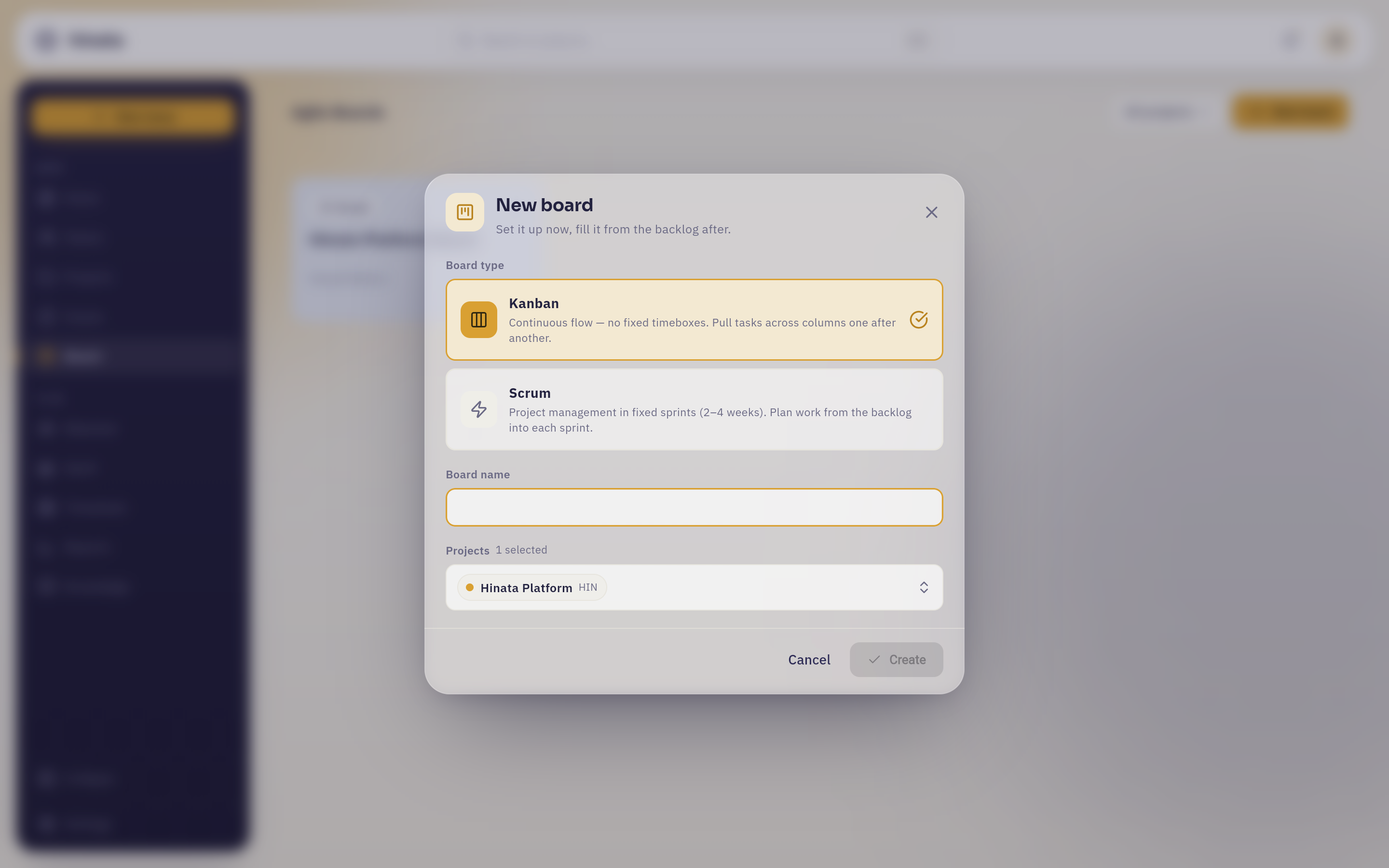 The New board dialog