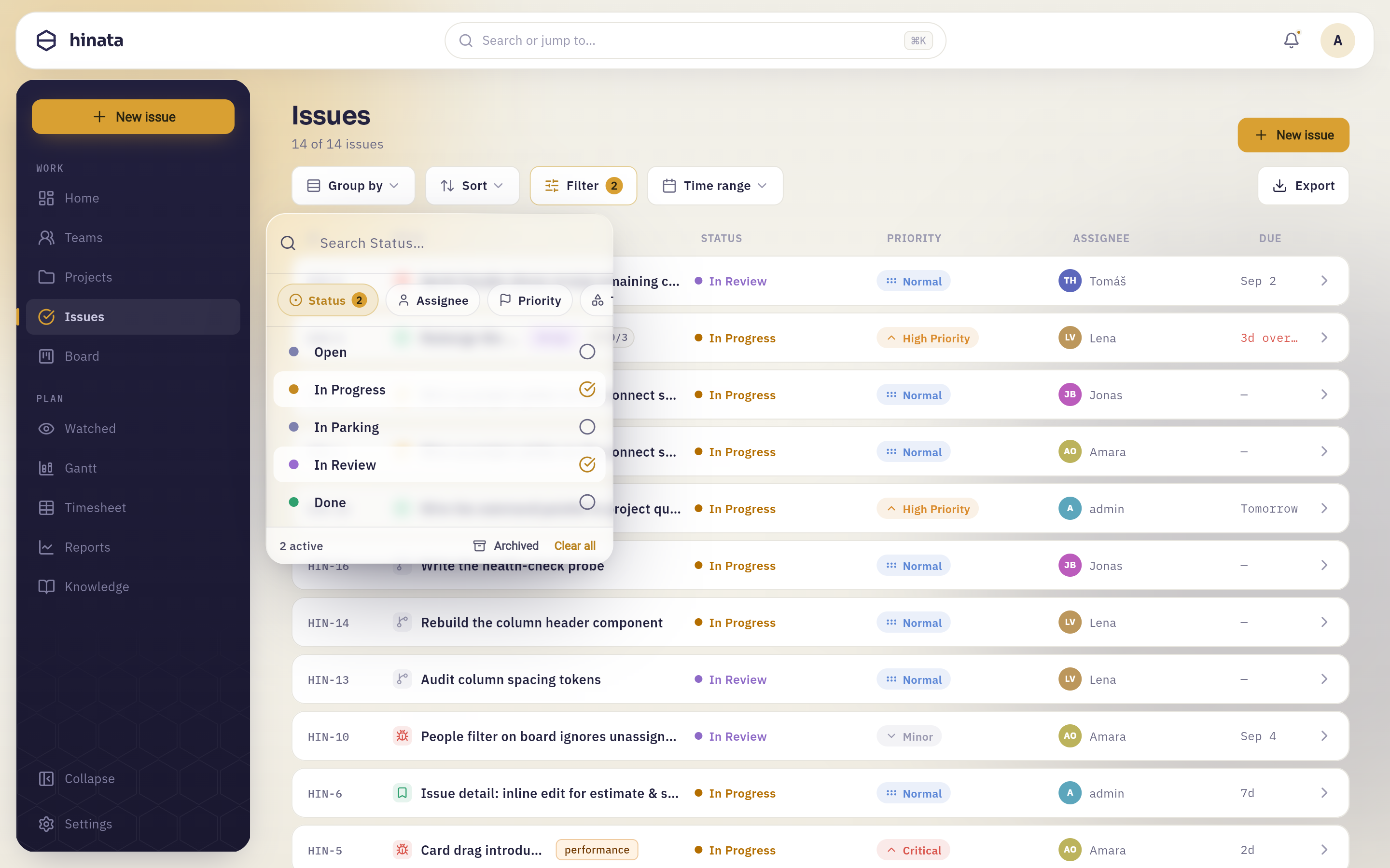 The filter popover on the issues list