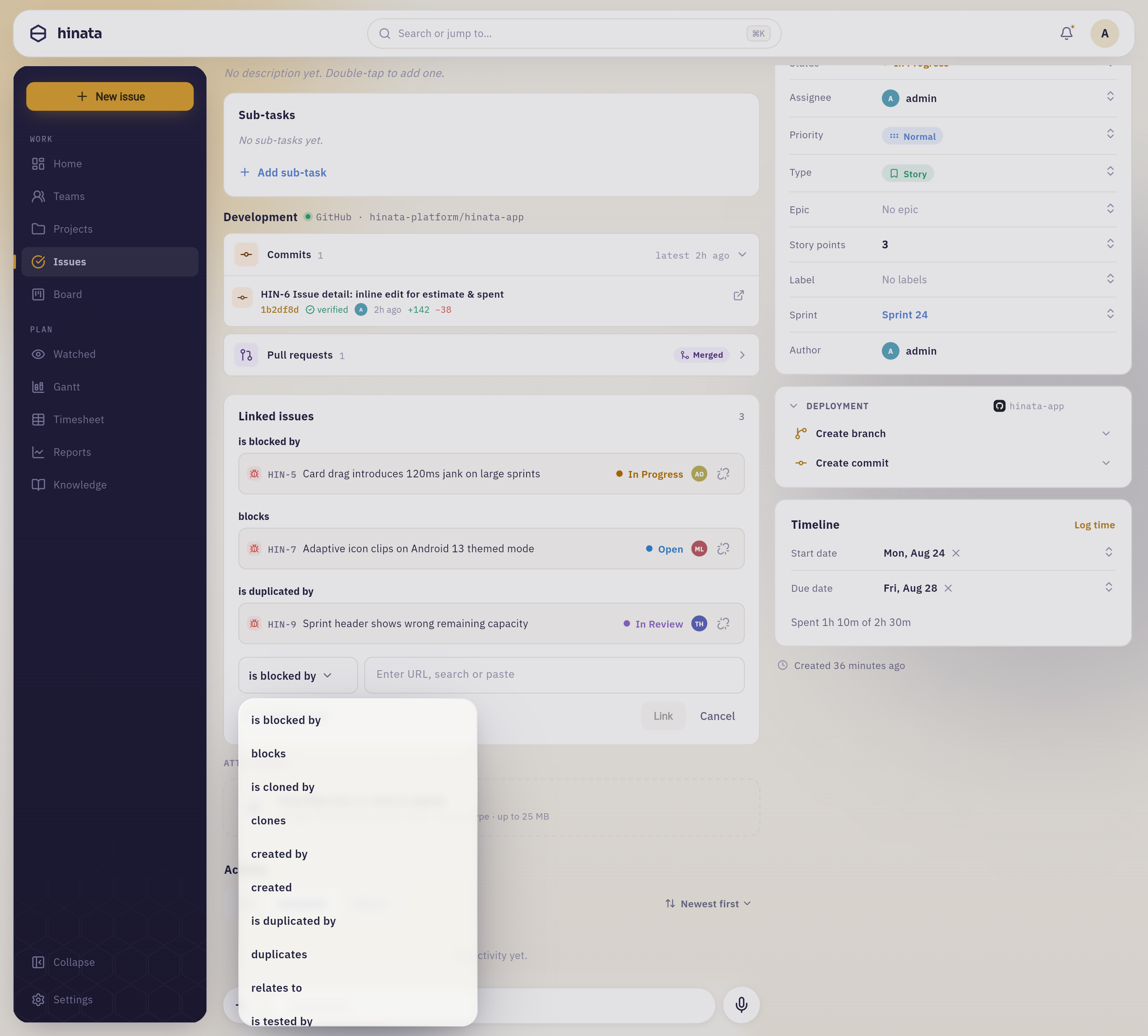 The relationship dropdown of the link composer