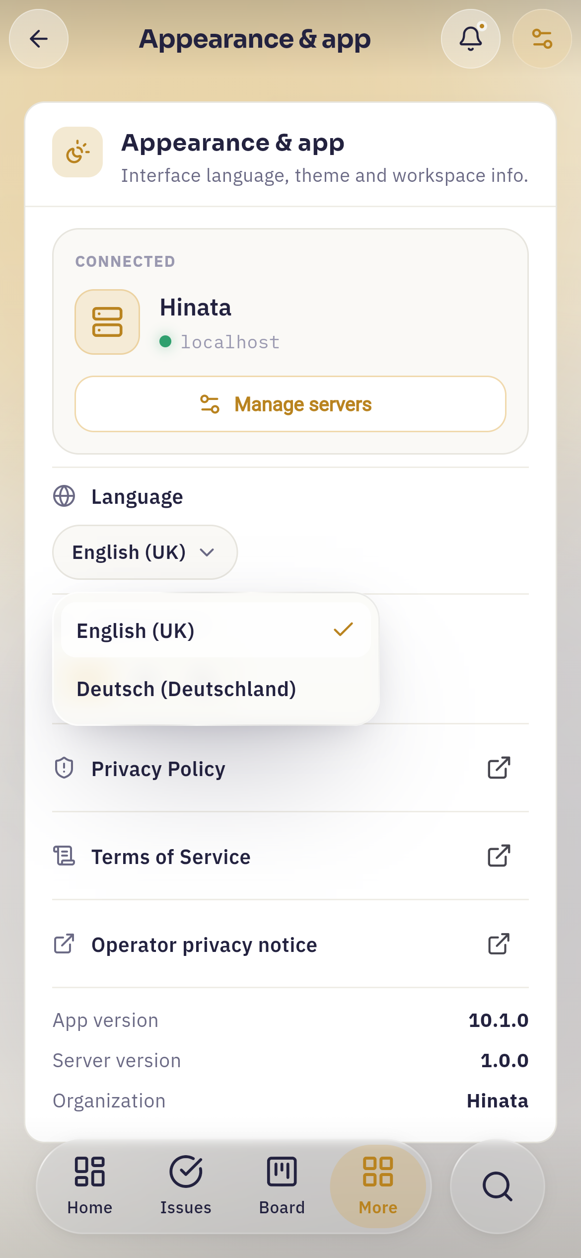 The language picker