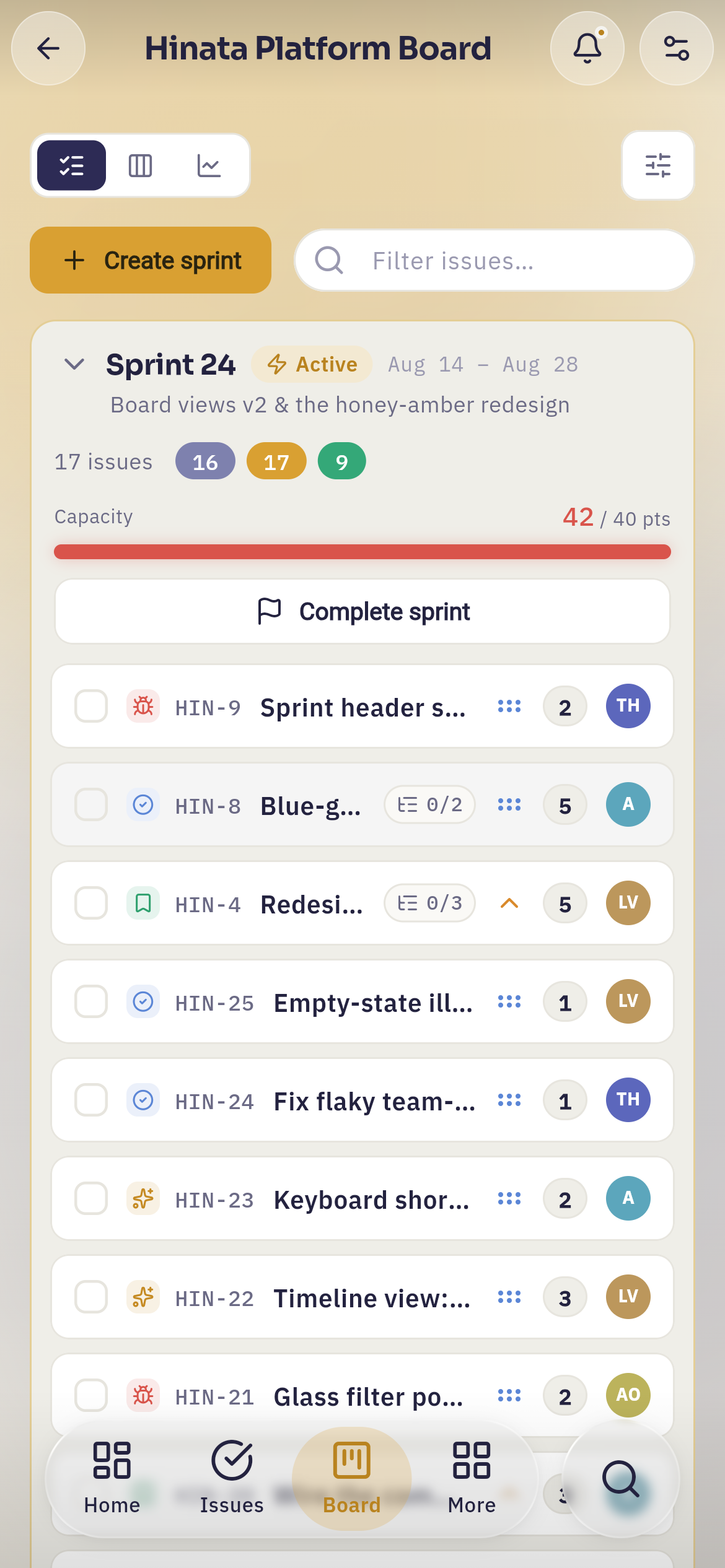 A sprint backlog on a phone