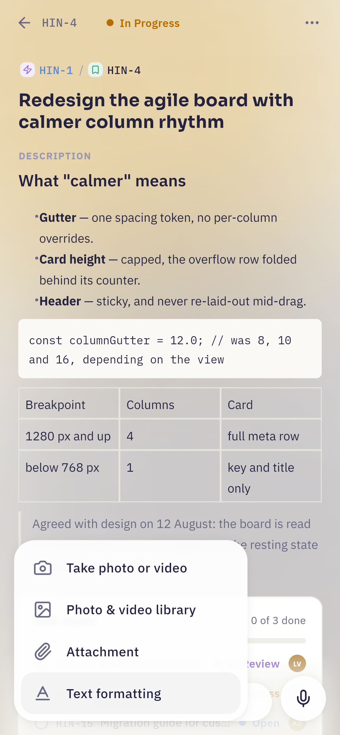 The composer's plus menu open on a phone