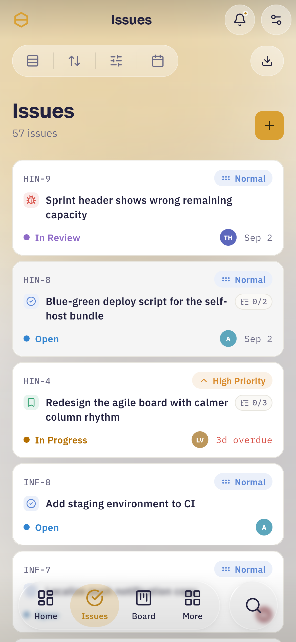 The issue list on a phone
