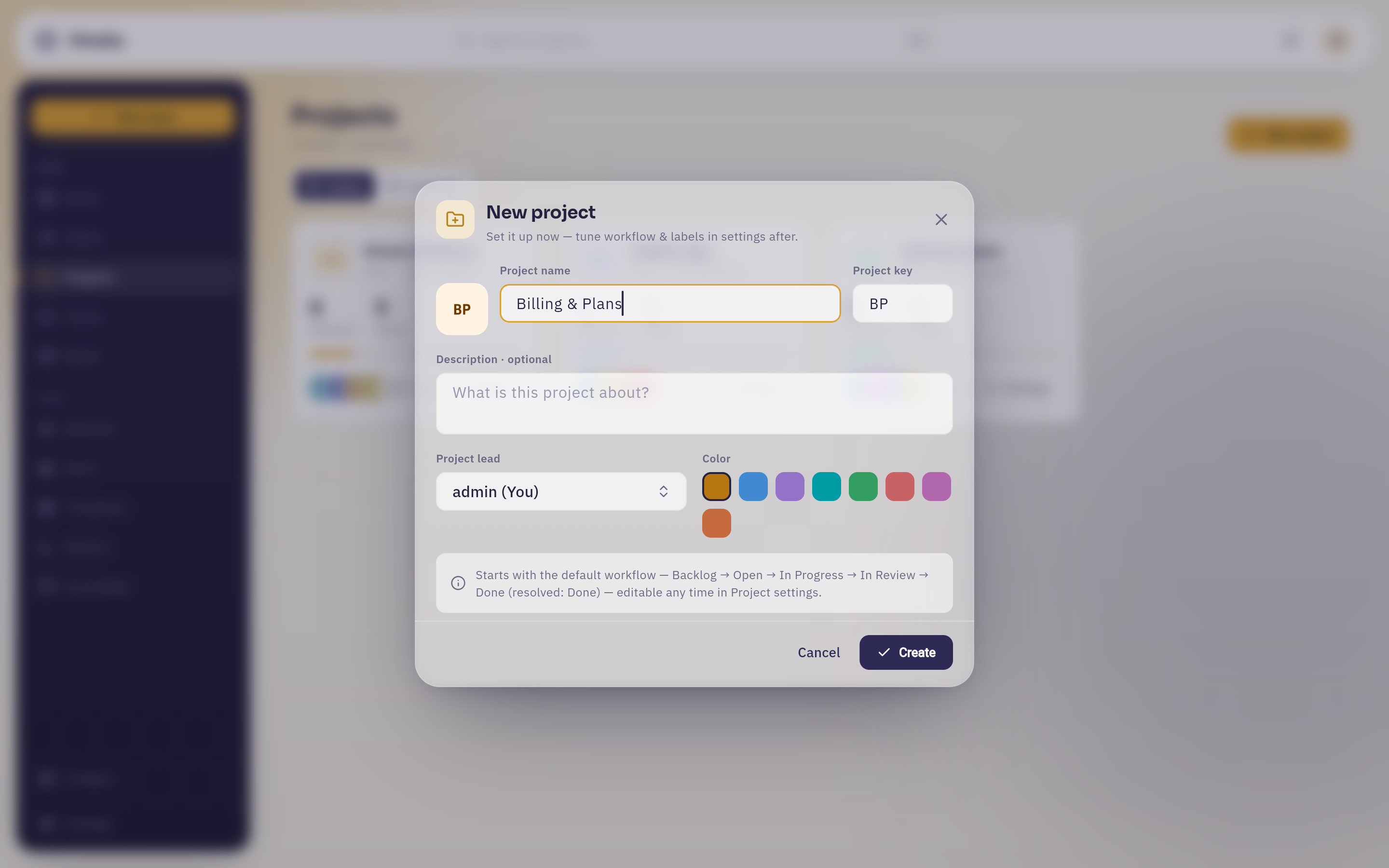 The New project dialog