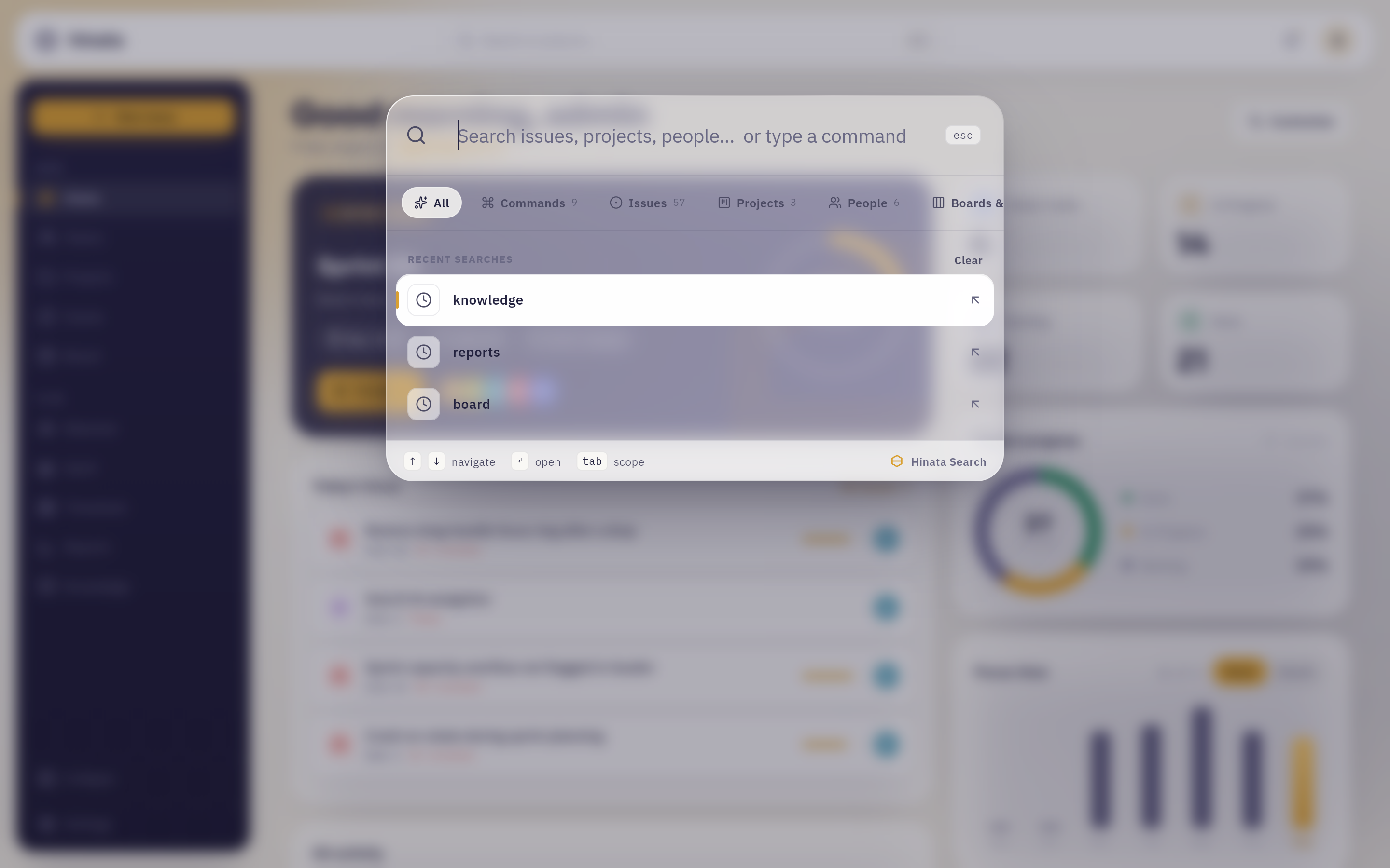 The palette showing recent searches with an empty query