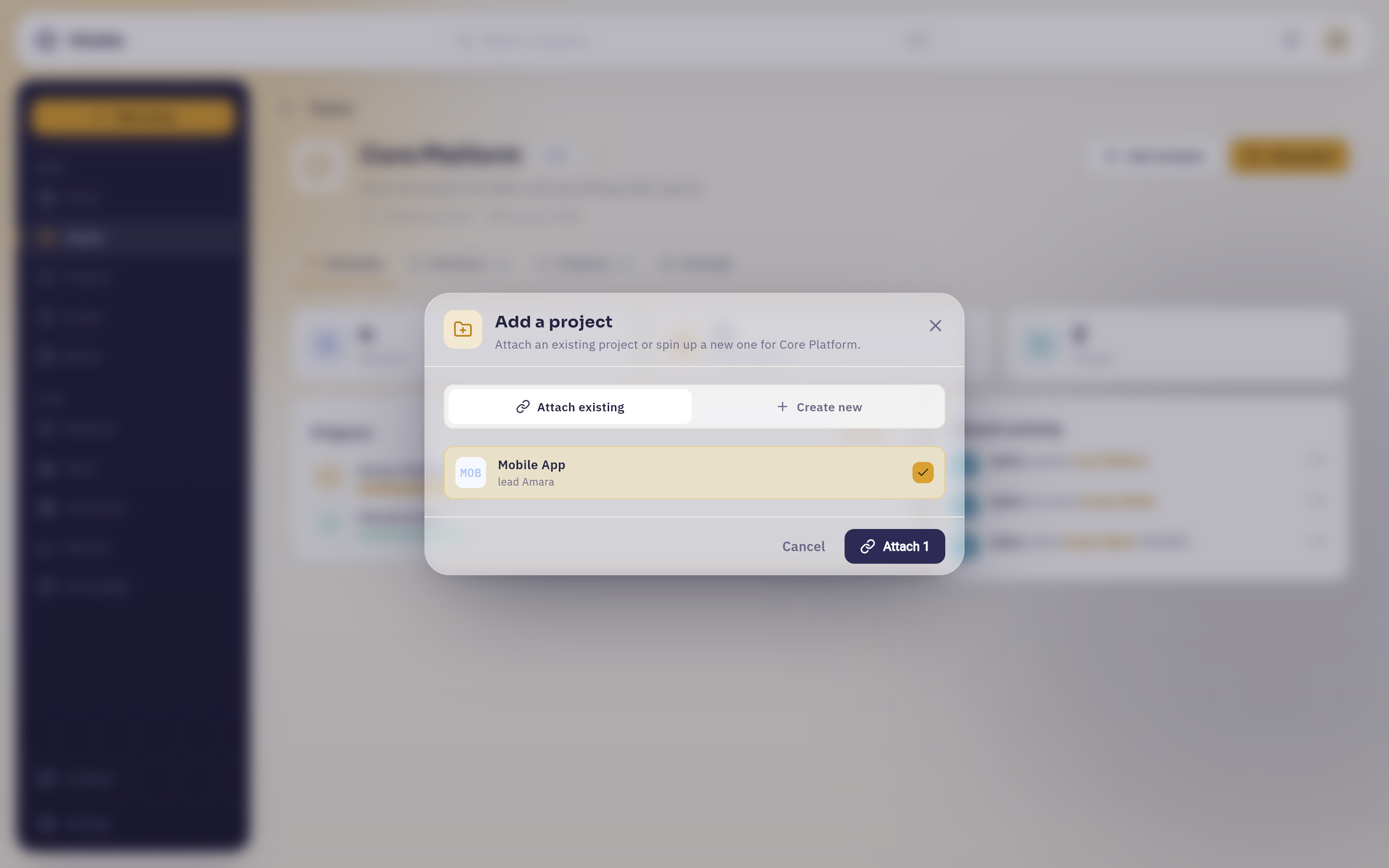 Adding a project to a team