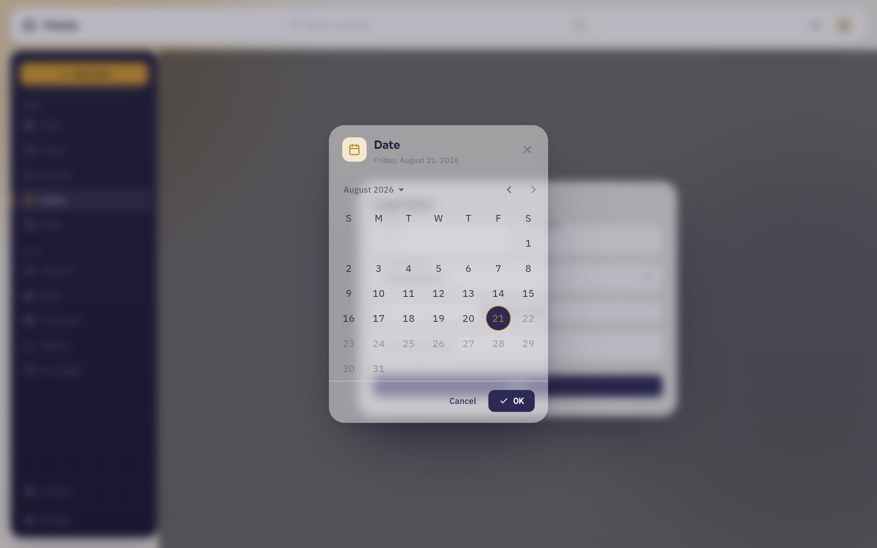 The date picker in the Log time sheet