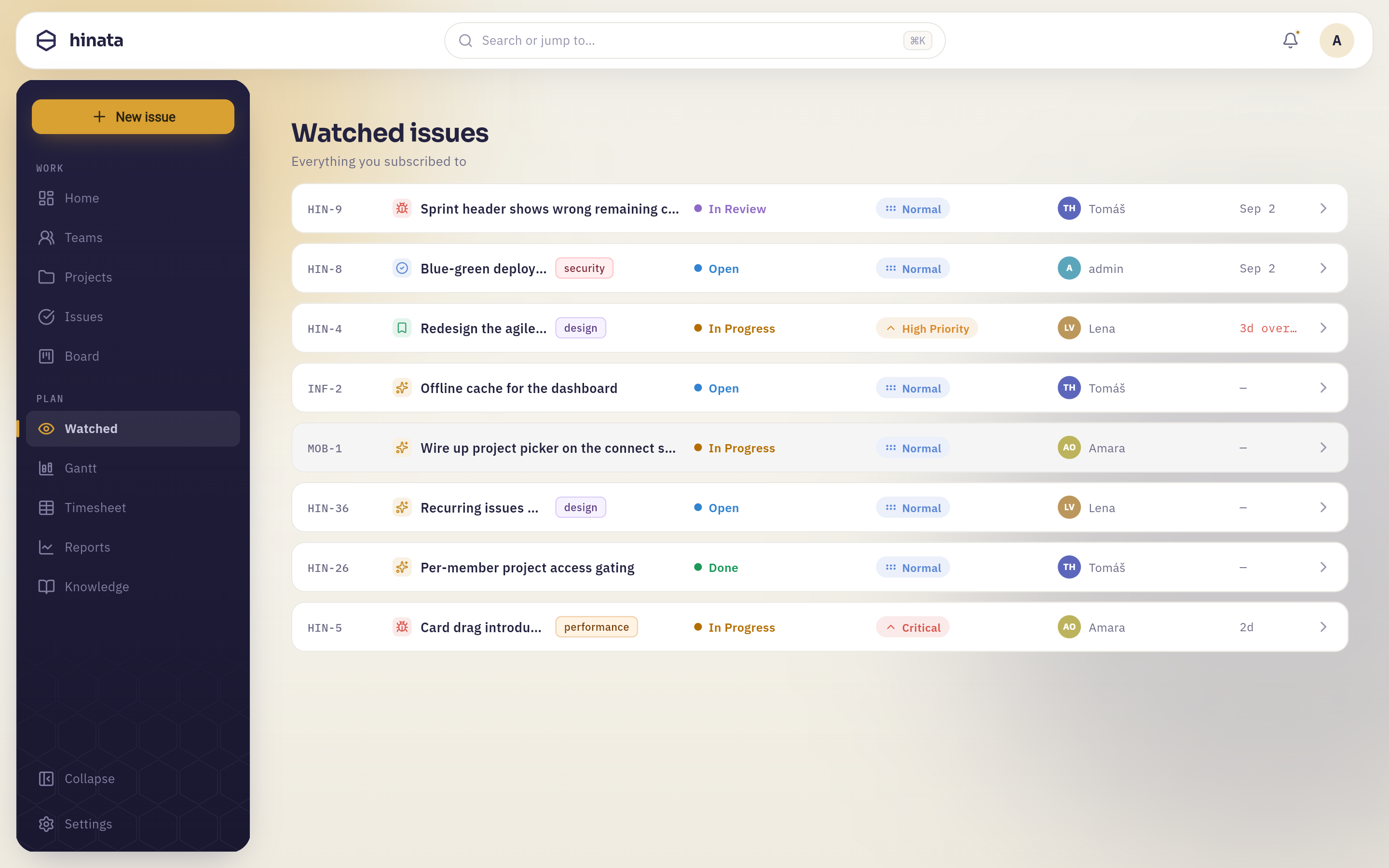 The Watched issues page